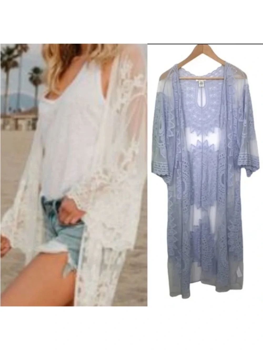 Rachel Zoe NWT Sheer Lace Embroidered Duster Kimono Size OS
